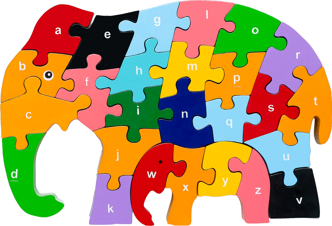 elephant wooden puzzle letters lower-case